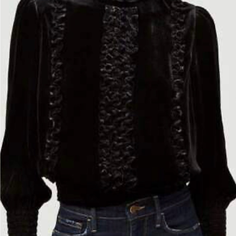 FRAME ruffled black velvet top. Size small. Excellent condition - Picture 3 of 5
